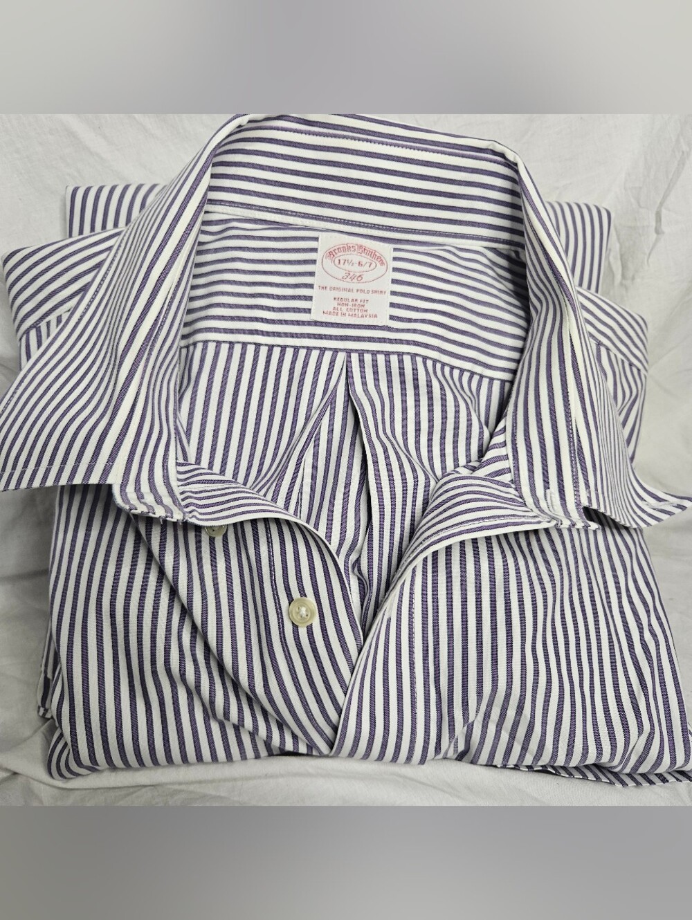 Brooks Brothers Original Polo No Iron Mens Dress Shirt Purple White Size 17.5-6